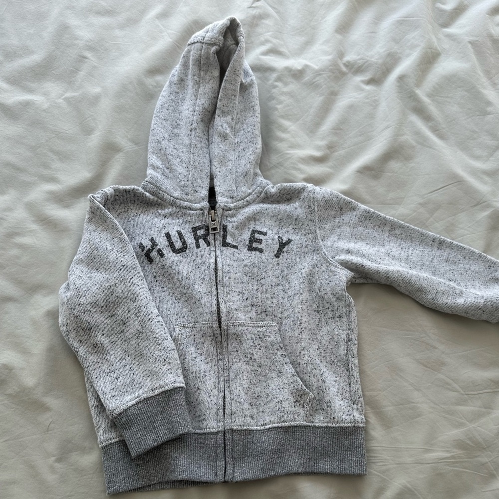 Hurley - Lightweight Grey Long Sleeve Zip Up Hooded Jacket, 24 Months